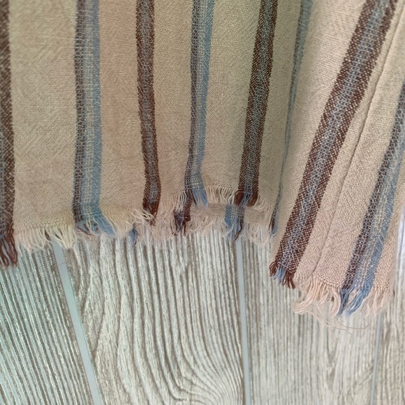 Rewash Linen Paper Bag Waist Wide Leg Striped Raw Edge Split Hem Crop Pants L - Picture 8 of 11